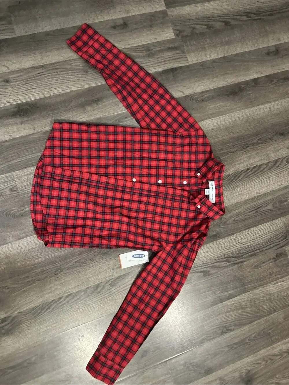 New Old Navy YL 10/12 Red Plaid Button Up Long Sleeve